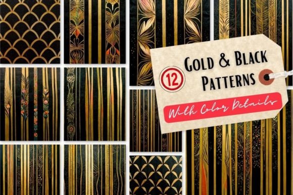 12 Gold-Black Patterns with Color Detail