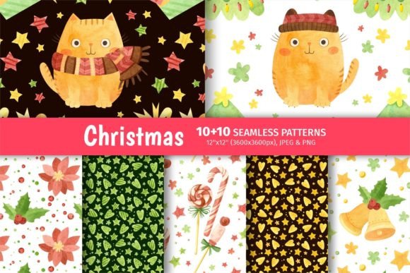 Christmas Cats Seamless Patterns