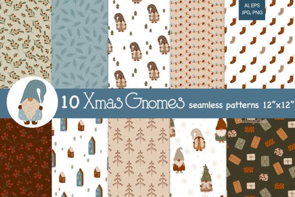 Christmas Gnome Seamless Patterns Set