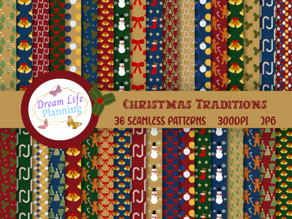 Christmas Traditions Seamless Patterns