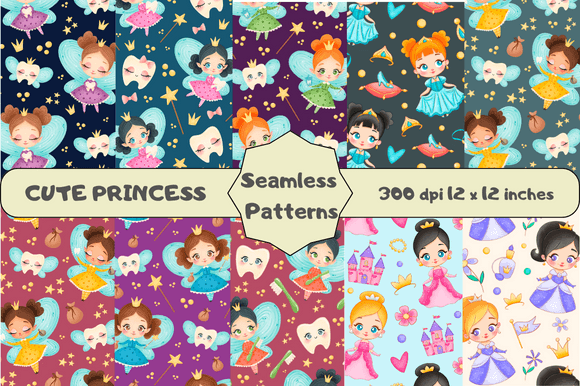 Cute Princess Seamless Patterns 2