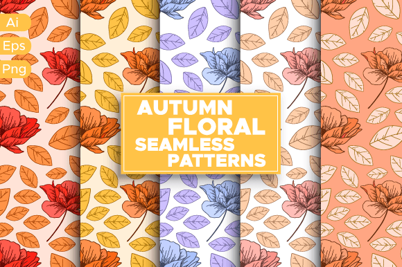 Fall Floral Leaves Seamless Patterns