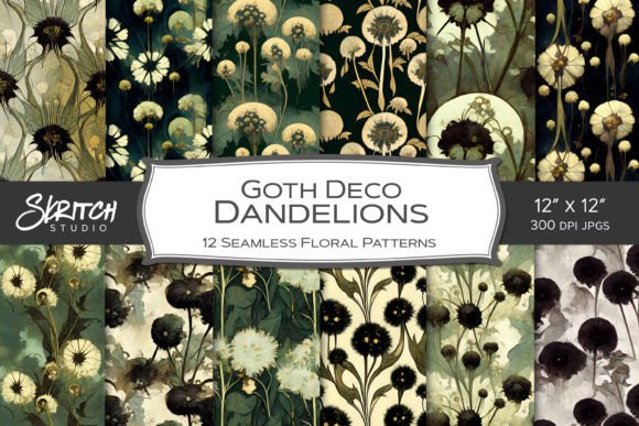 Goth Deco Dandelions Seamless Patterns