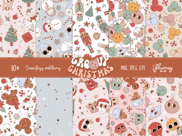 Groovy Retro Christmas Patterns Set II