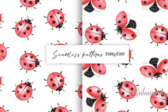 Ladybugs Seamless Watercolor Patterns